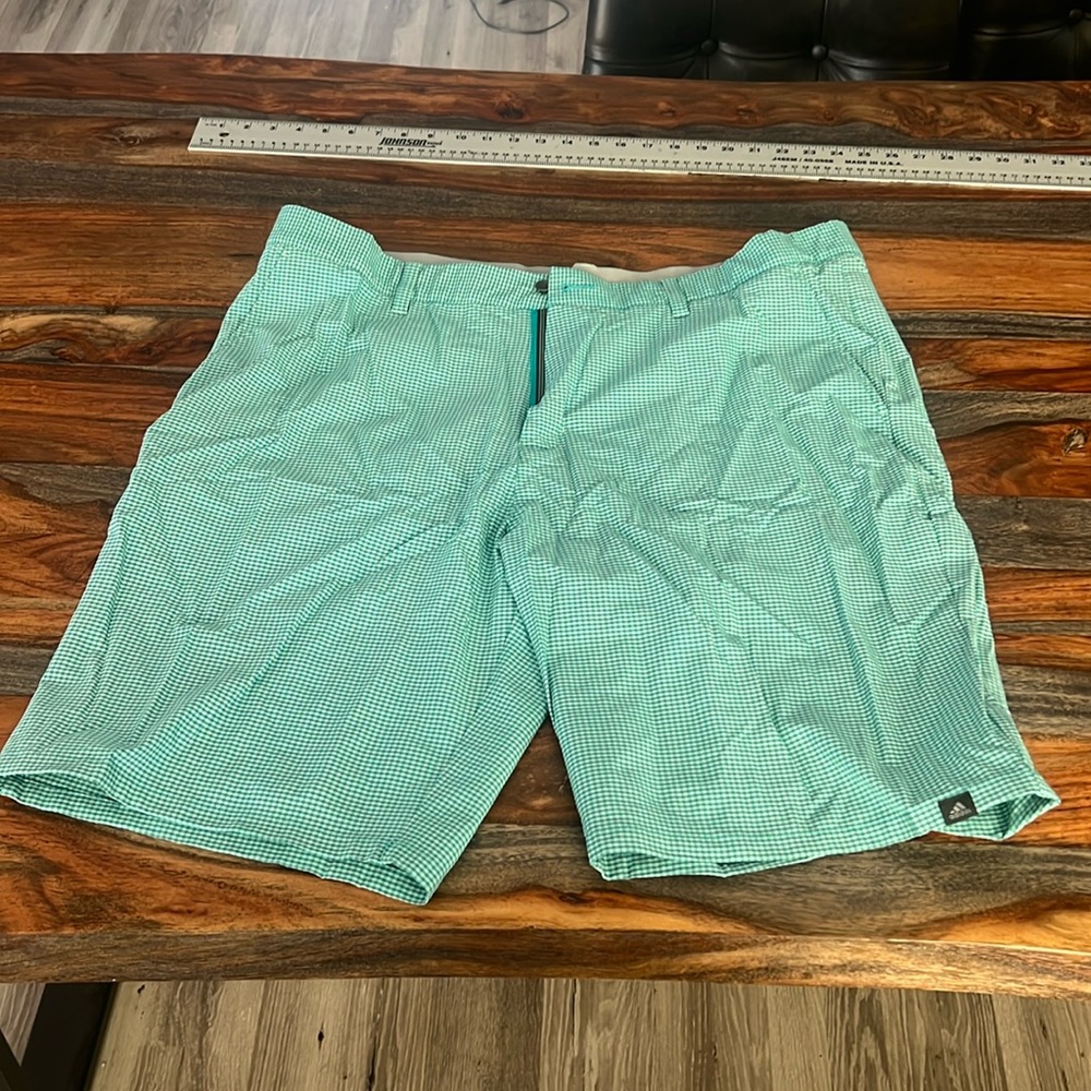 Adidas men’s green checkered golf shorts 42